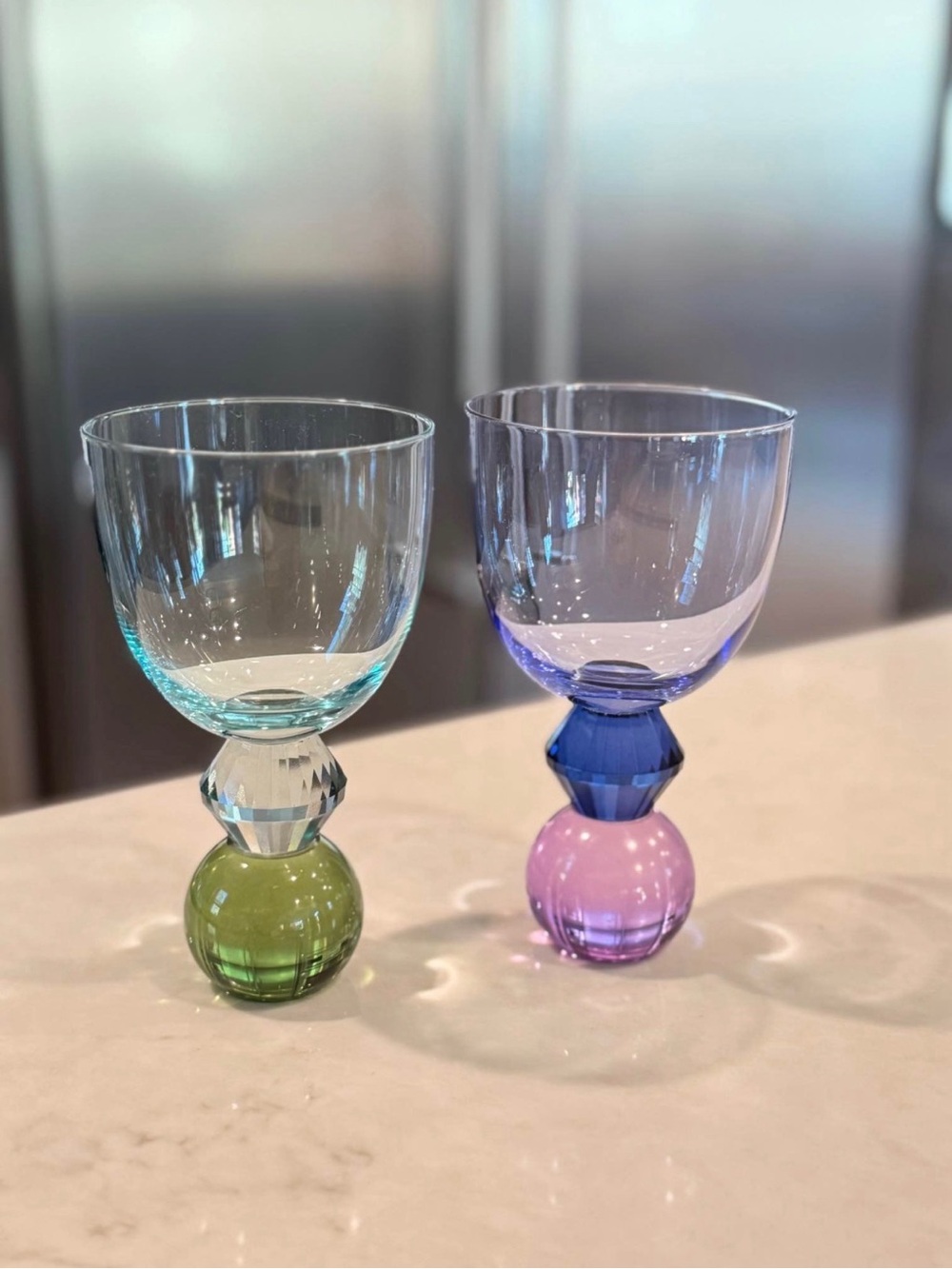 Colorful Glass Goblets Set - Blue, Green & Purple Stemware